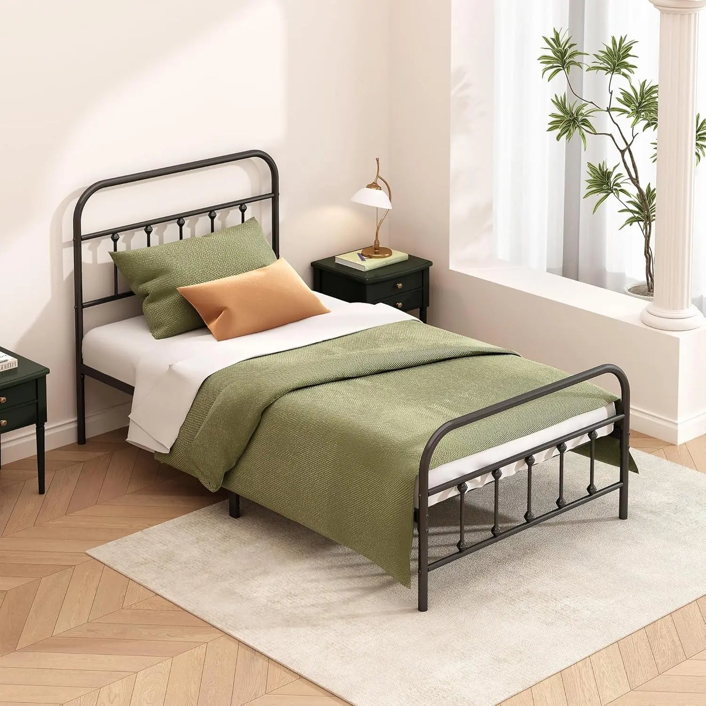 Metal Bed Frame - Structurally Stable Heavy Duty Steel Slat Supported Twin Bed Frames