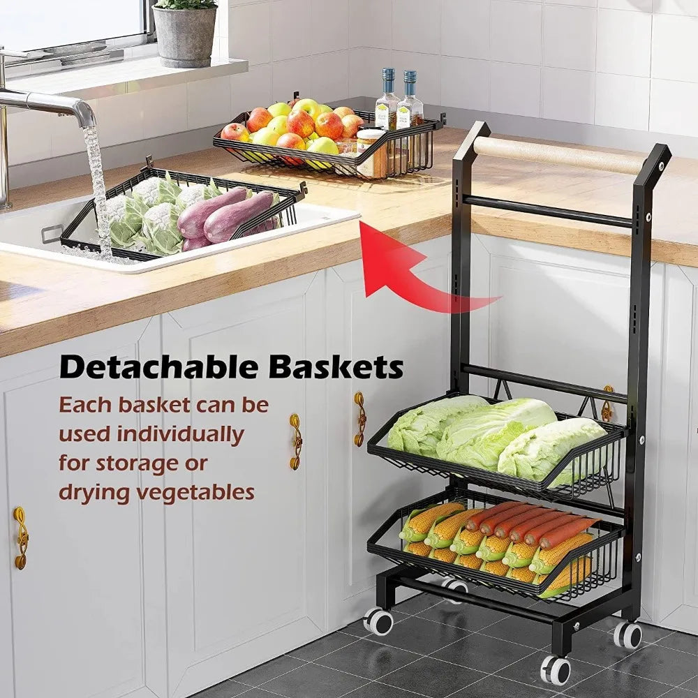 Wheel Snack Cart, 4-storey Adjustable Fruit Rac