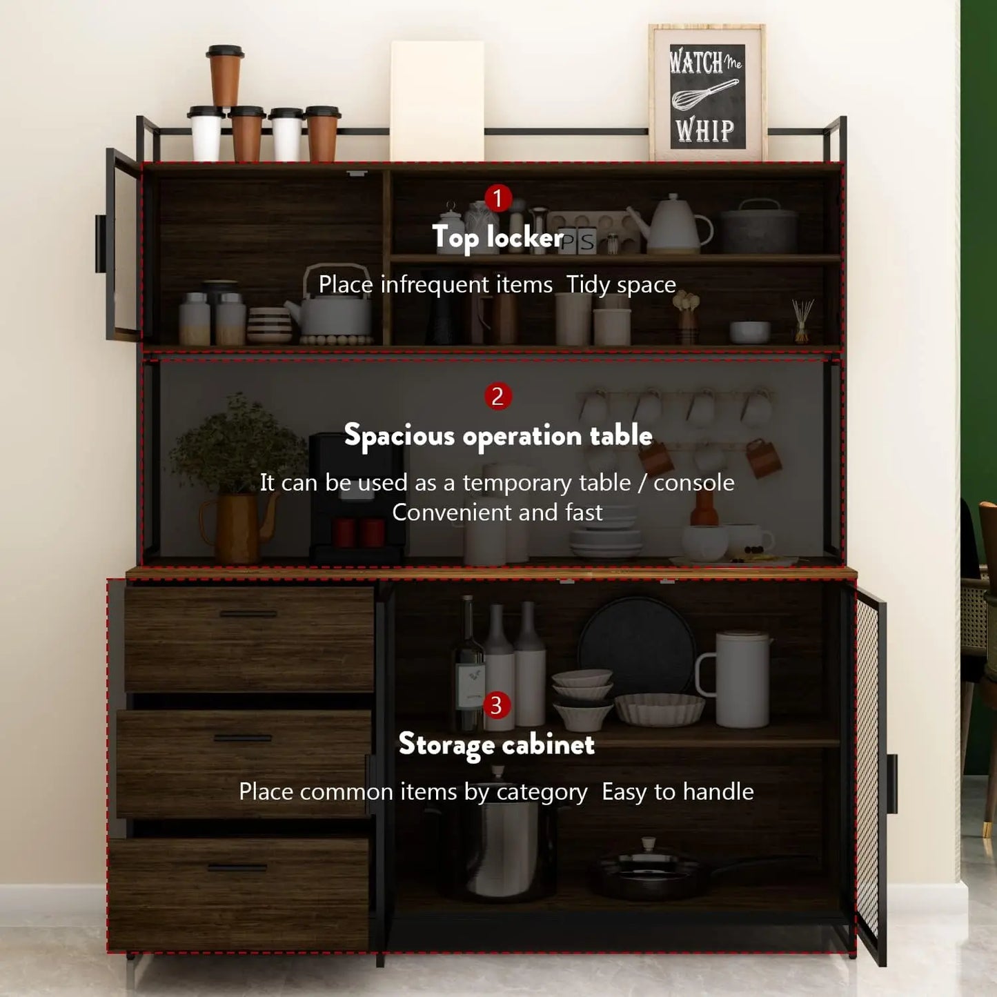 Modern Wood Sideboard Buffet Storage Cabinet with Hutch