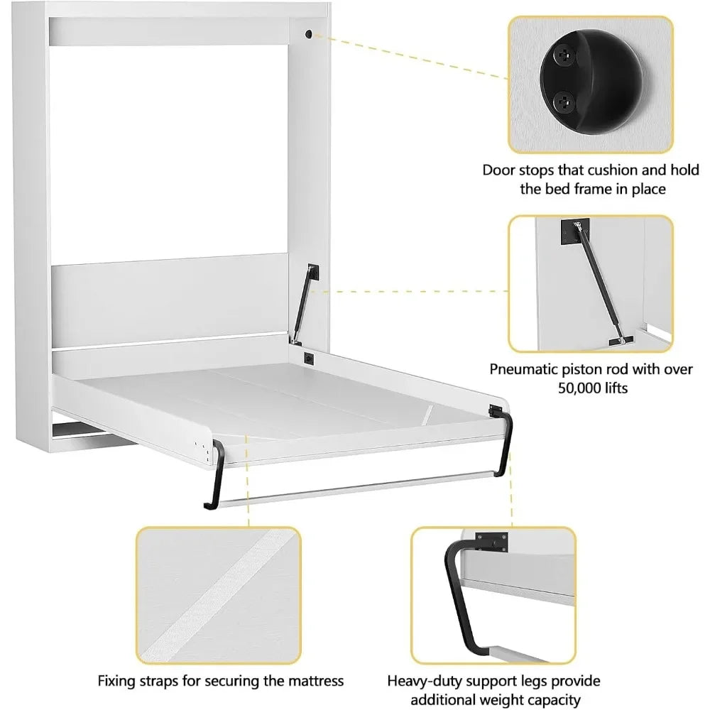 Queen Size Murphy Wall Bed, White, Space-Saving Furniture Bed Frame for Bed Room,Guest Room,Home Office