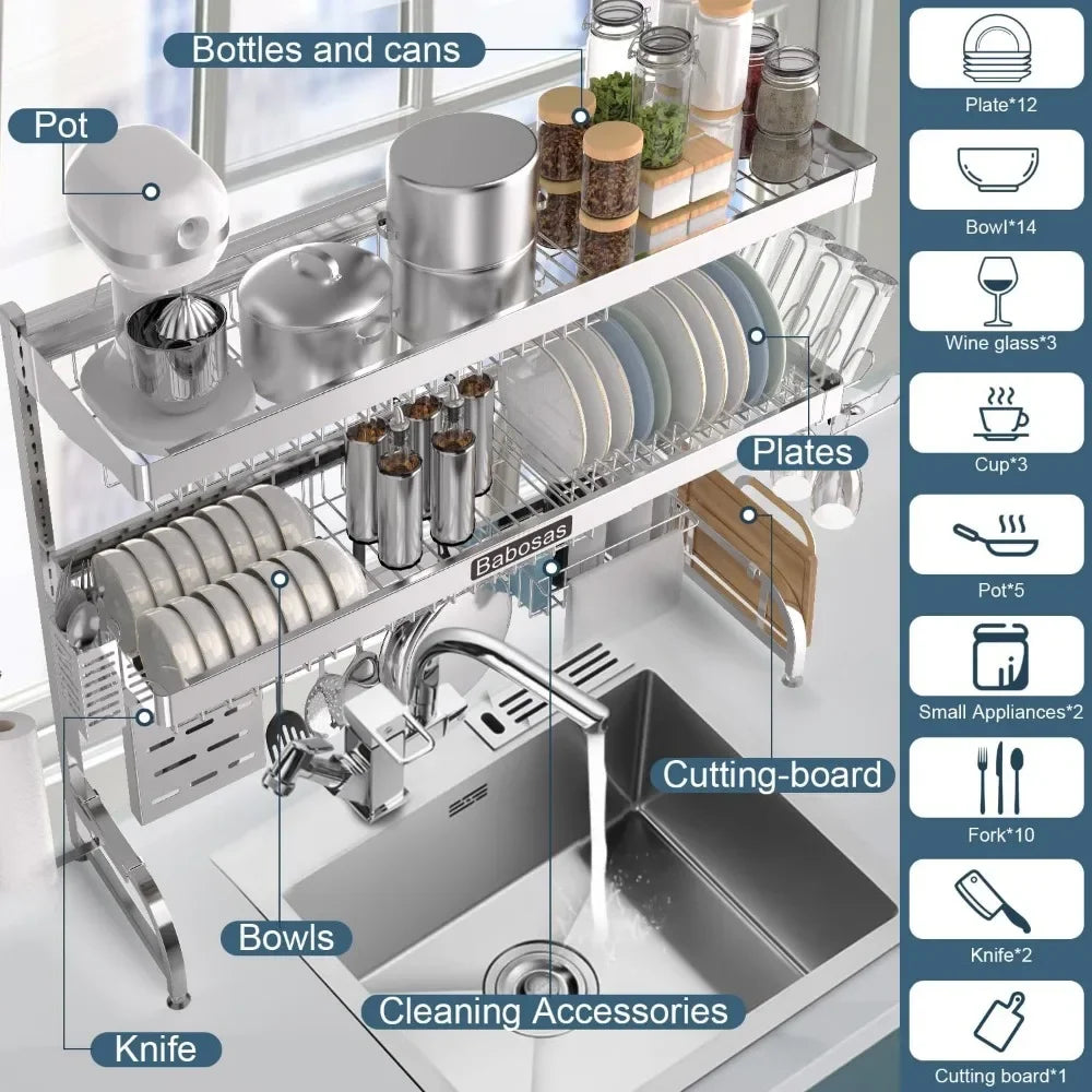 Over The Sink Dish Drainer Drying Rack 3 Tier Stainless Steel