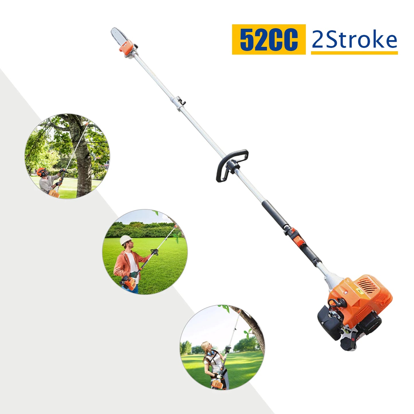 52cc Gas Pole Saw 2 Stroke Chainsaw Air-cooled Tree Pruner Trimmer