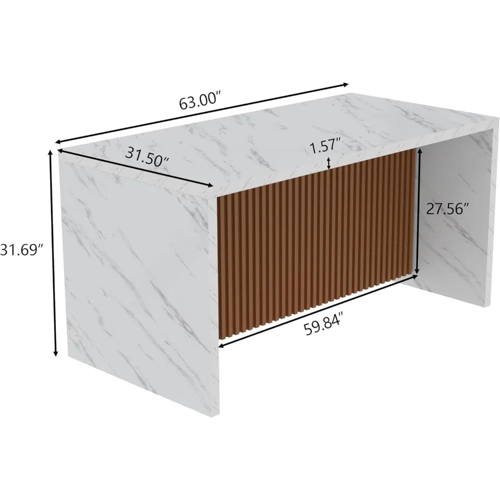 63" Large Imitation Marble Dining Table for 4-6 People