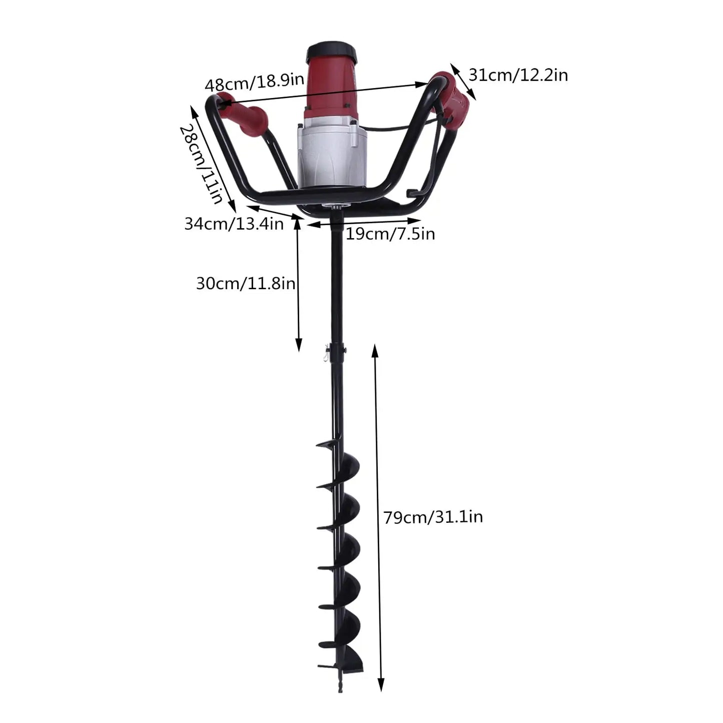 1500W Electric Post Hole Digger Plant Fence Ground Digging Drill Garden Borer Tools 1.6HP 200Rpm with 4" Bit and Extension Rod