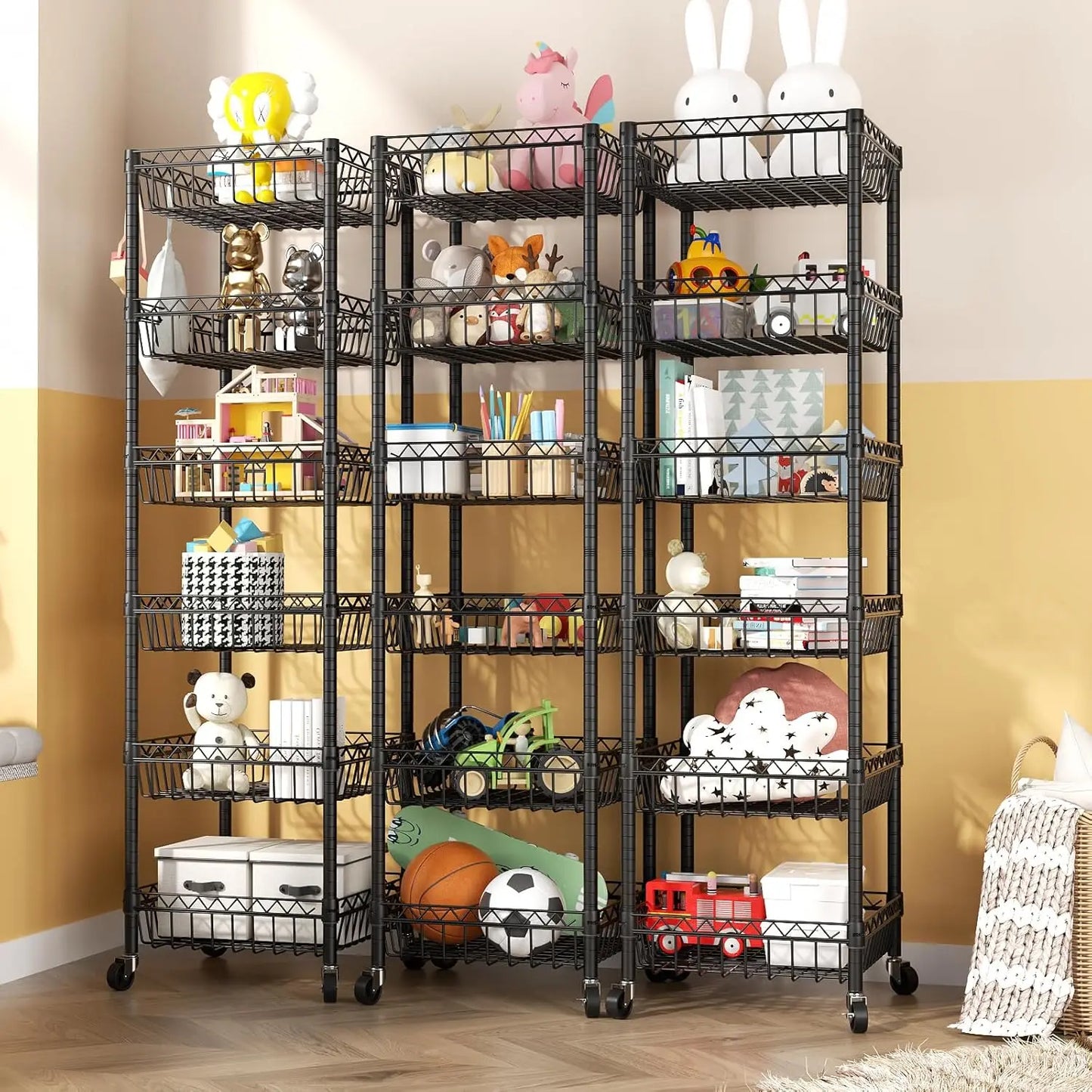 6 Tier Storage Shelves Baskets Wire Shelving Metal Pantry Shelf Units Garage Kitchen Rack Adjustable