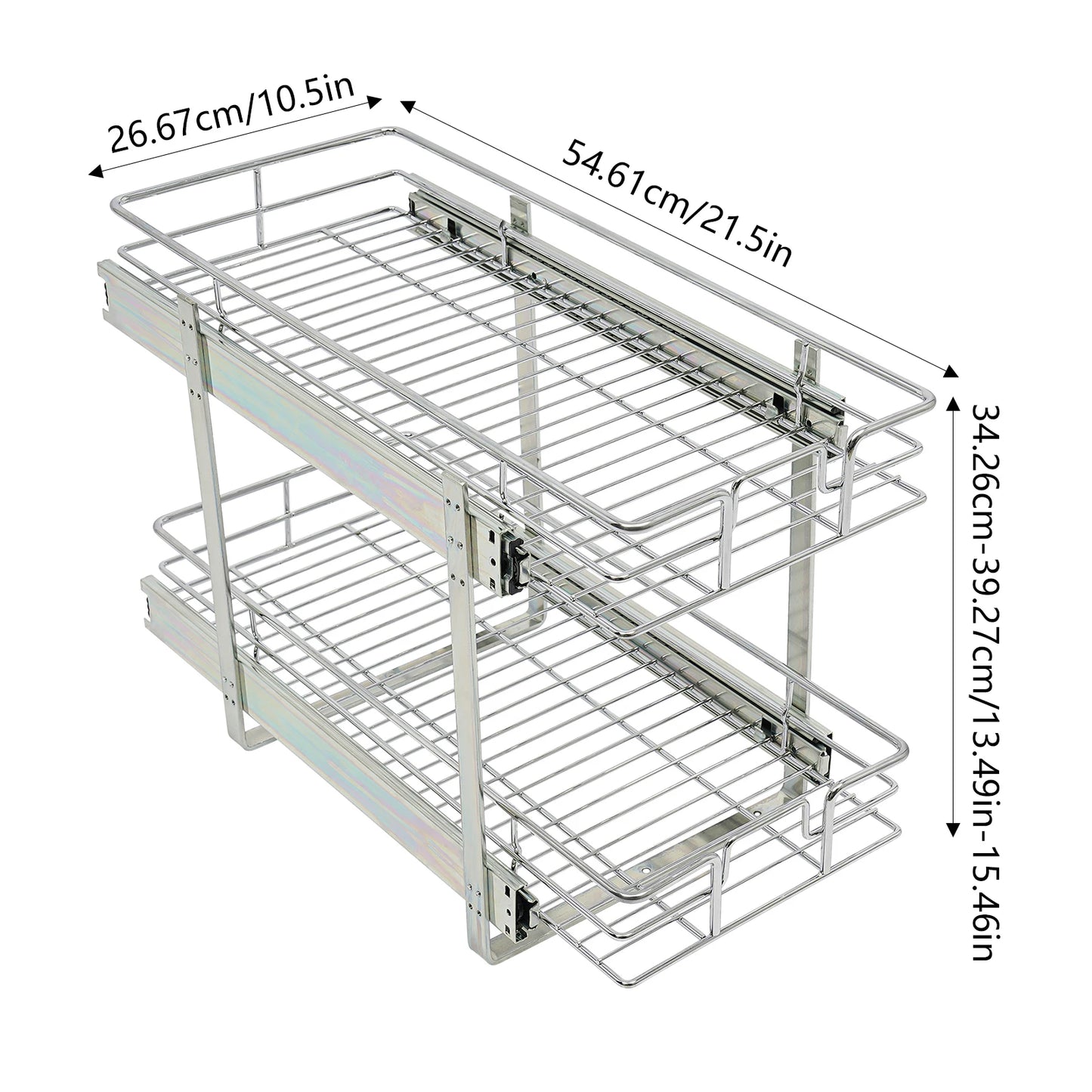 2-Tier Adjustable Height Kitchen Shelves Organizer Pull Out Cabinet Organizer Wear Resistance for Bathrooms/Kitchens/Pantries