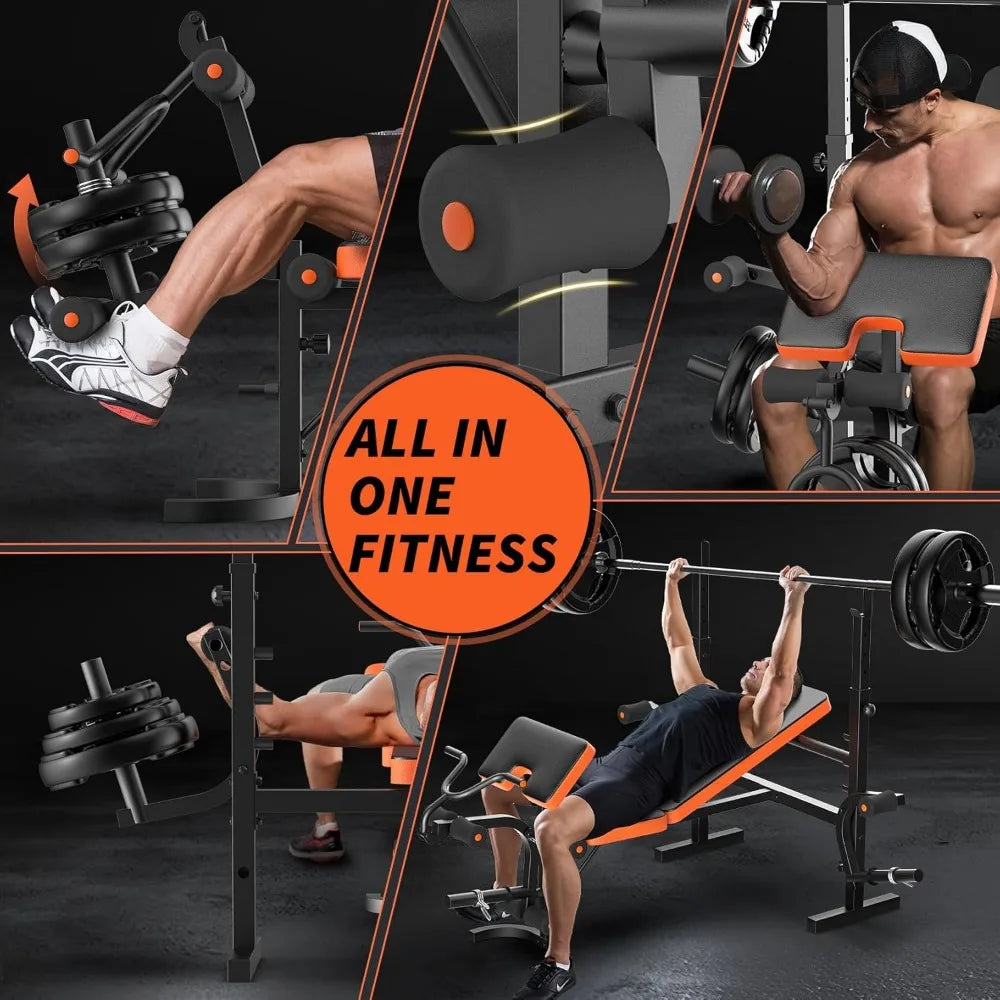 Adjustable Weight Bench, 6 in 1 Bench Press Set with Rack