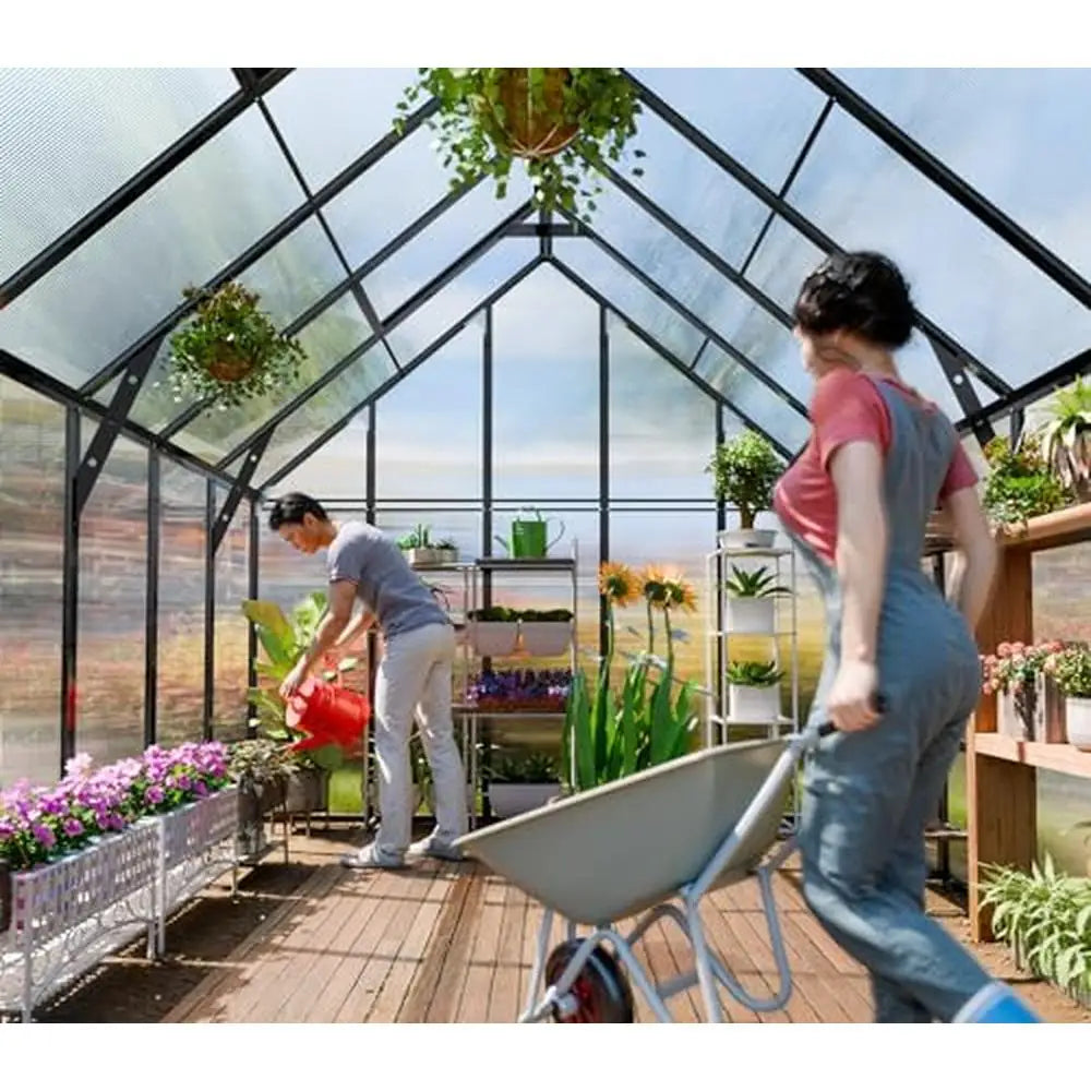 10x12 FT Heavy Duty Walk-in Polycarbonate Greenhouse Kit and Gutter System