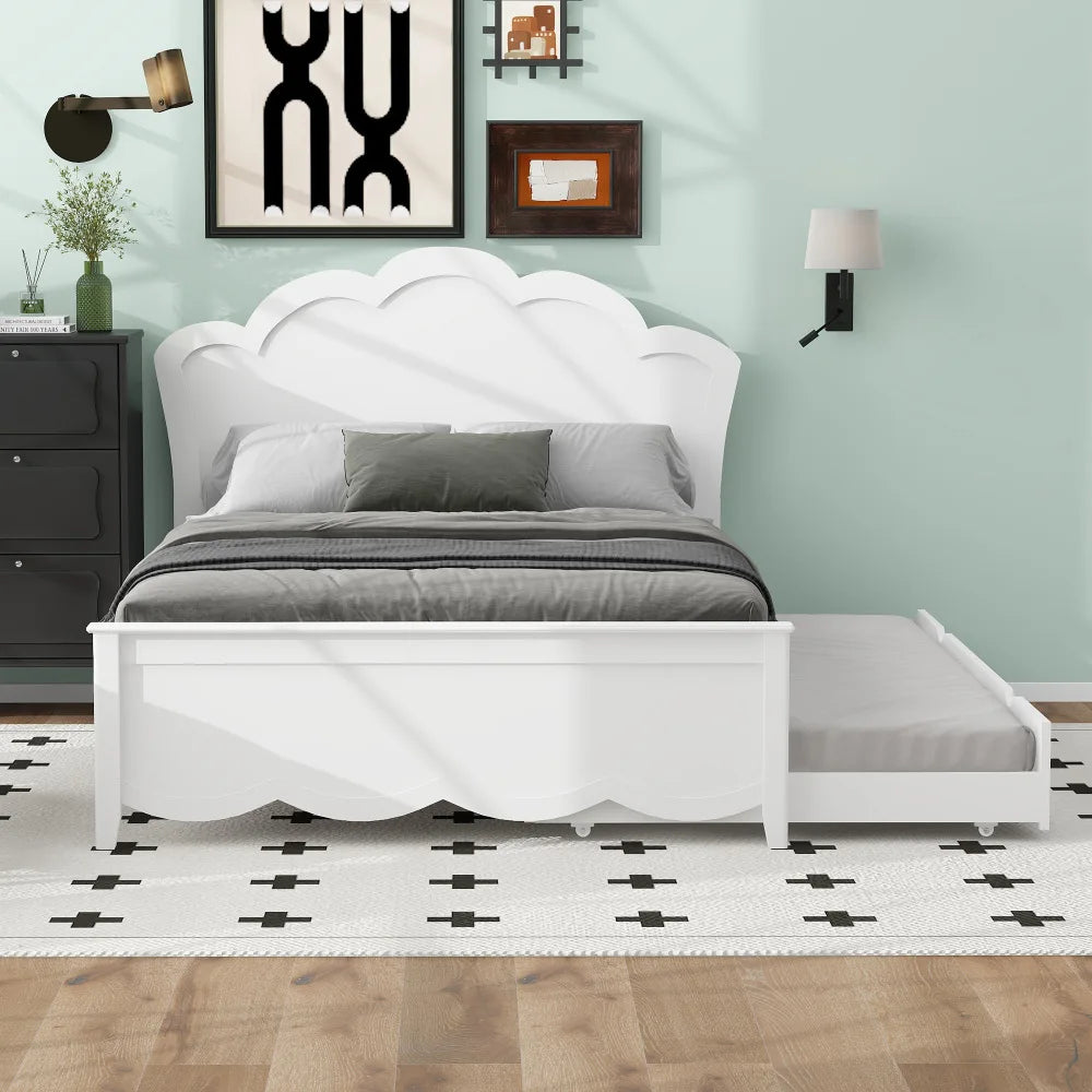 Villa Luxury Double Bed Frame White Fabric Queen Size Nordic Design Home Furniture