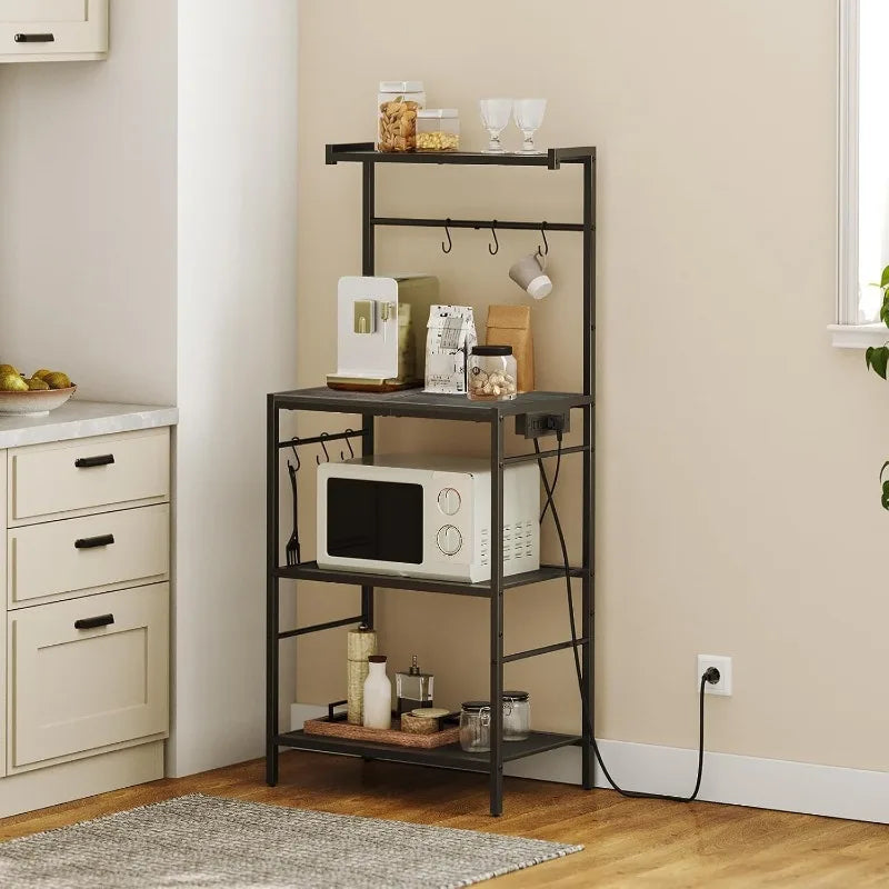 Bakers Rack with Charging Station and Microwave Stand