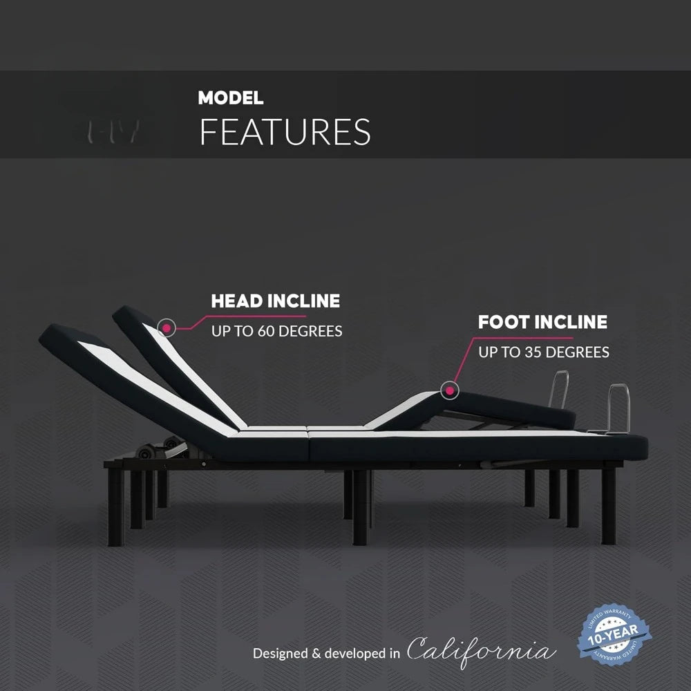 Adjustable Bed Base Frame with Head and Foot Incline Wireless Remote Control