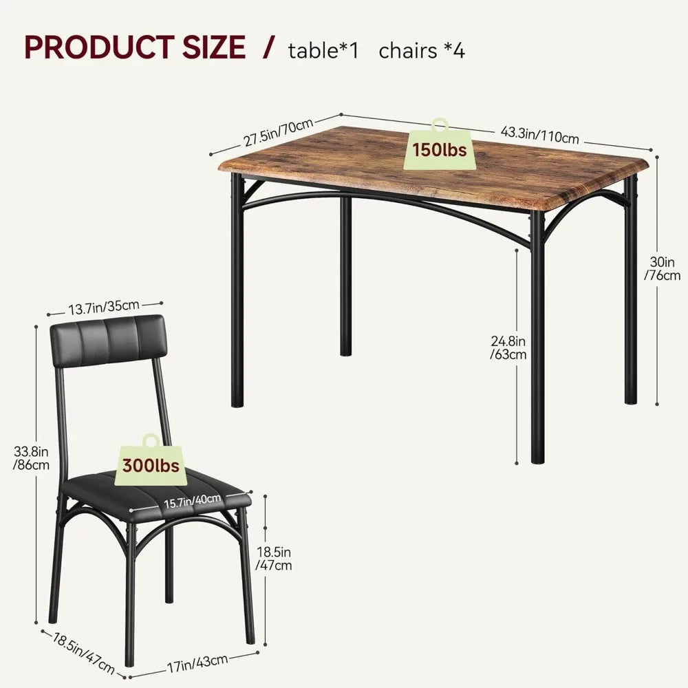4-person Dining Table Set with Cushioned Chair