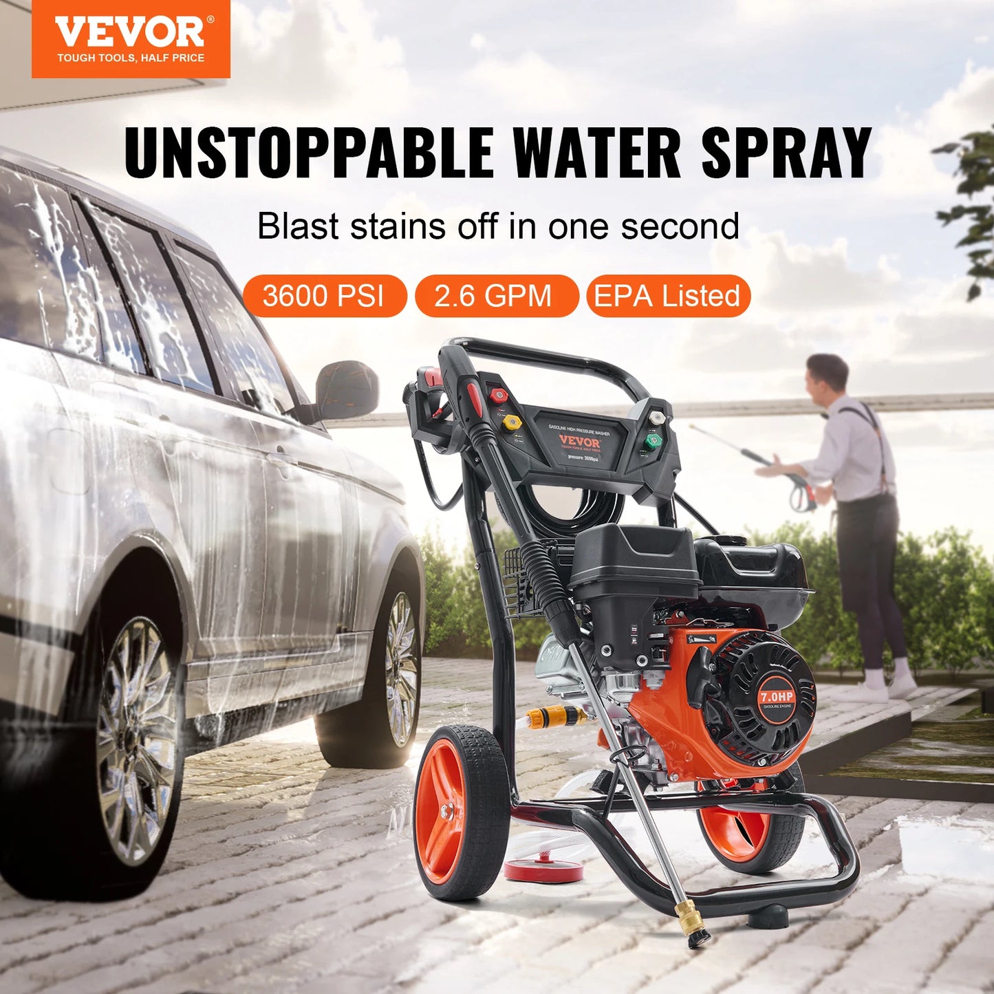 VEVOR Gas Pressure Washer 3600 PSI 2.6 GPM Gas Powered Pressure Washer