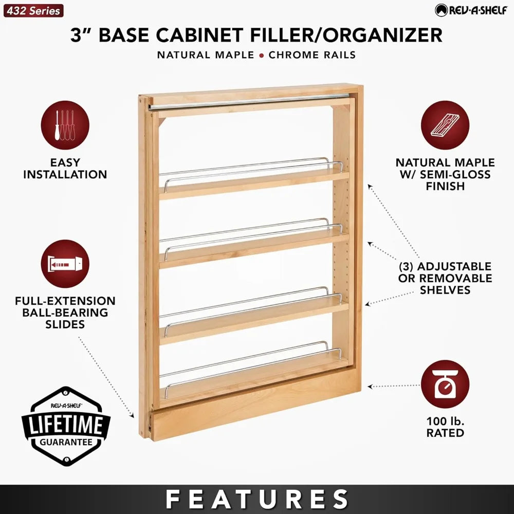 Pullout Shelf Organizer for Base Cabinets, Maple, 3 x 23 x 30