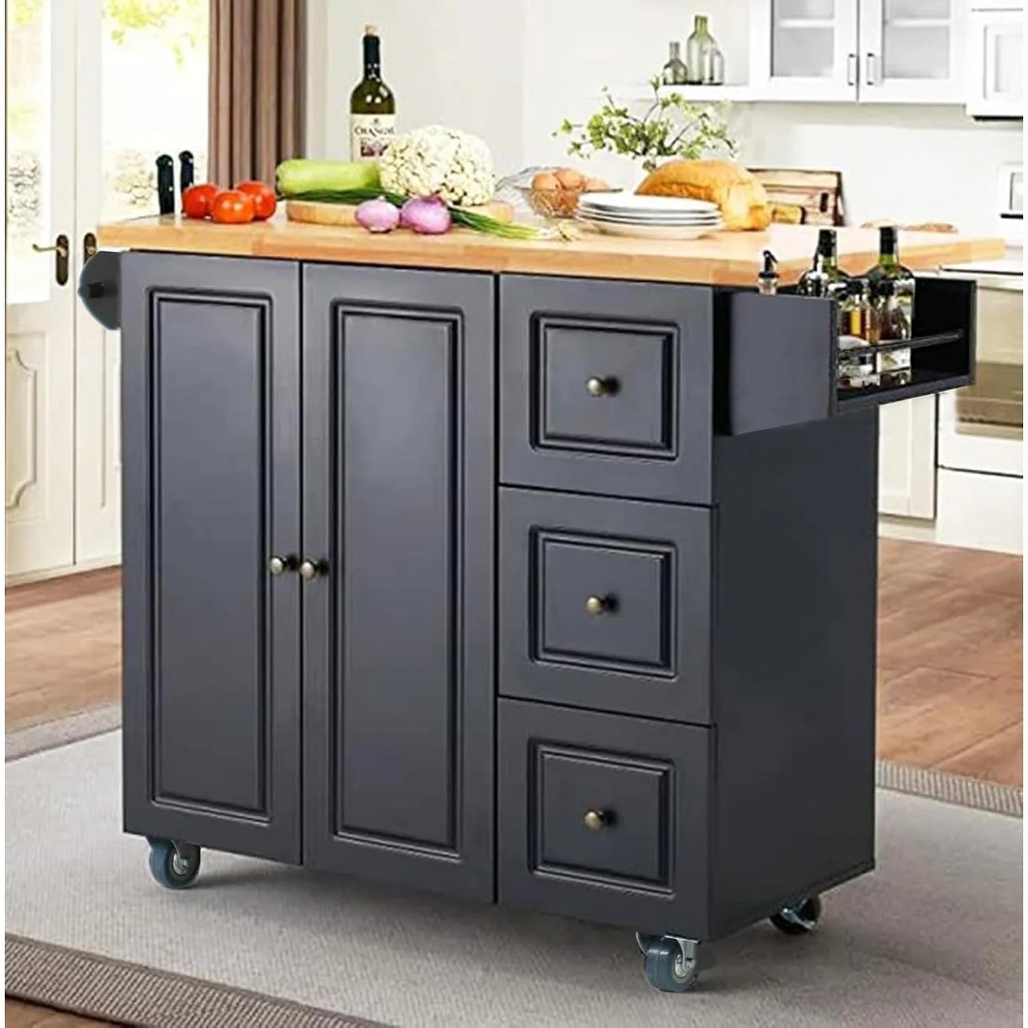 Rolling Kitchen Island with Storage Portable Kitchen Island with Drop Leaf