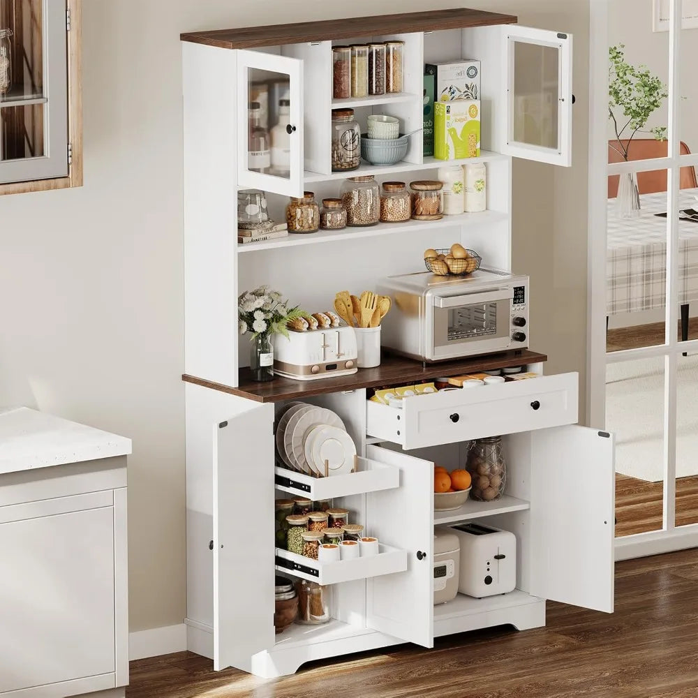 Kitchen Pantry Storage Cabinet with Power Outlet 71.6"