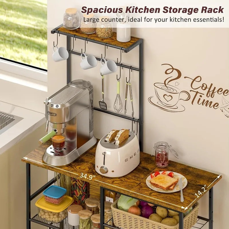 Bakers Rack with Power Outlet and 6-Tier Kitchen Shelf