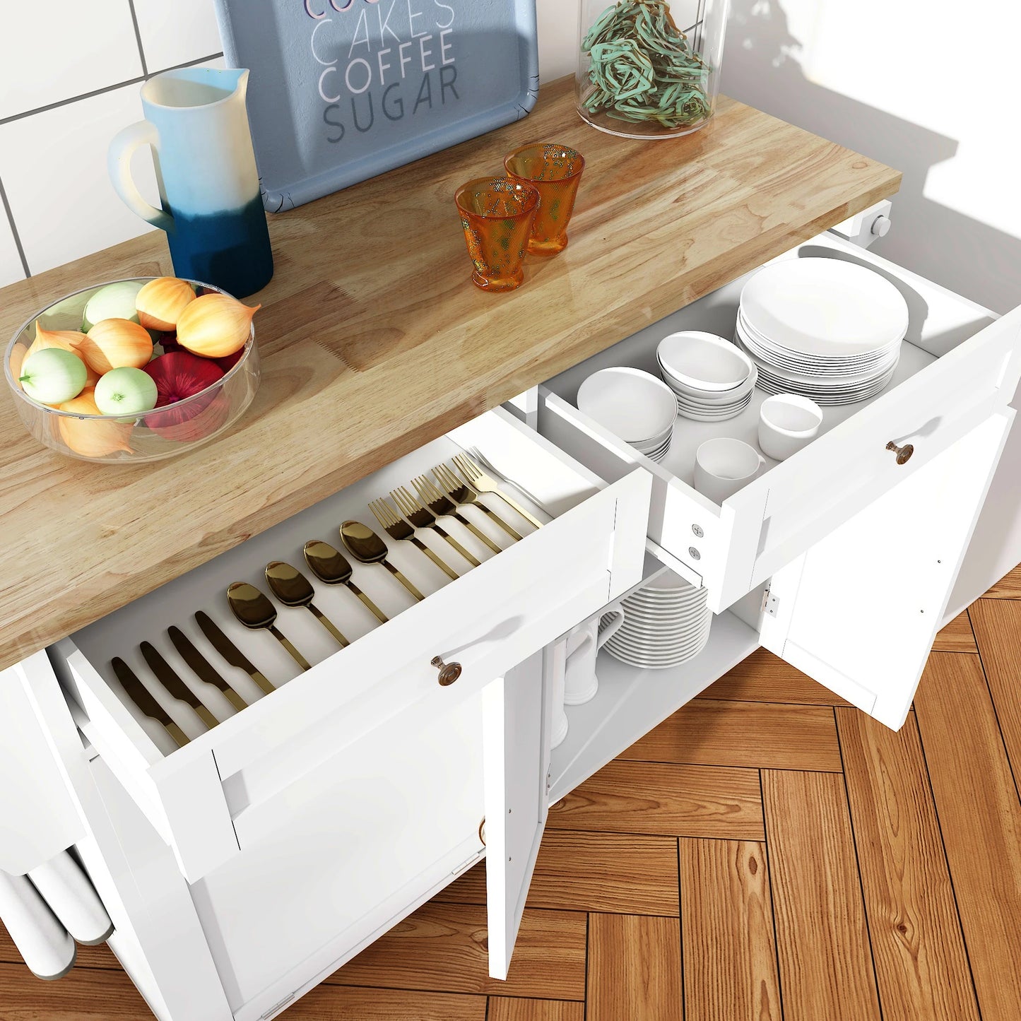 Kitchen Island with Storage, Island Table on Wheels