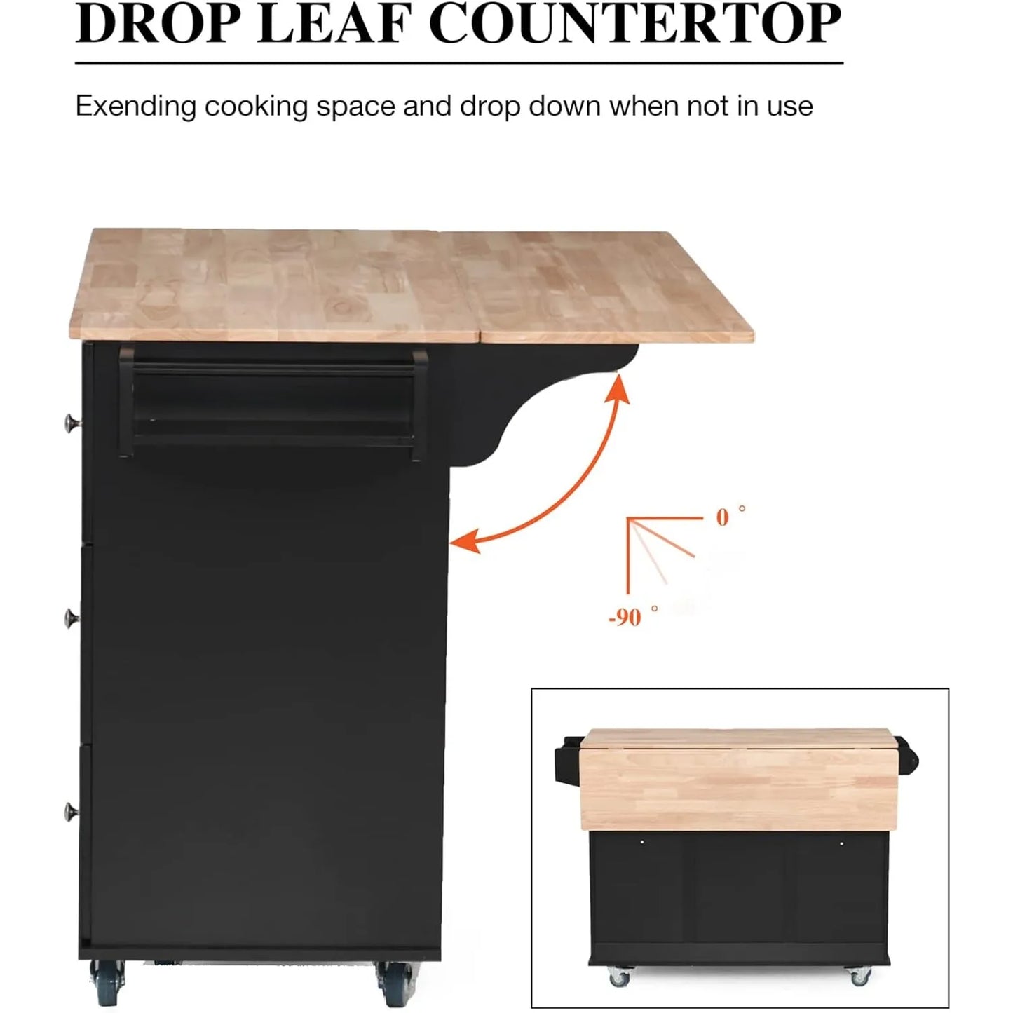 Rolling Kitchen Island with Storage Portable Kitchen Island with Drop Leaf