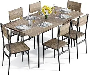 63” Extendable Dining Table Set for 4-6 People, 7-Piece Dining Table Set for 6 People with 6 Chairs