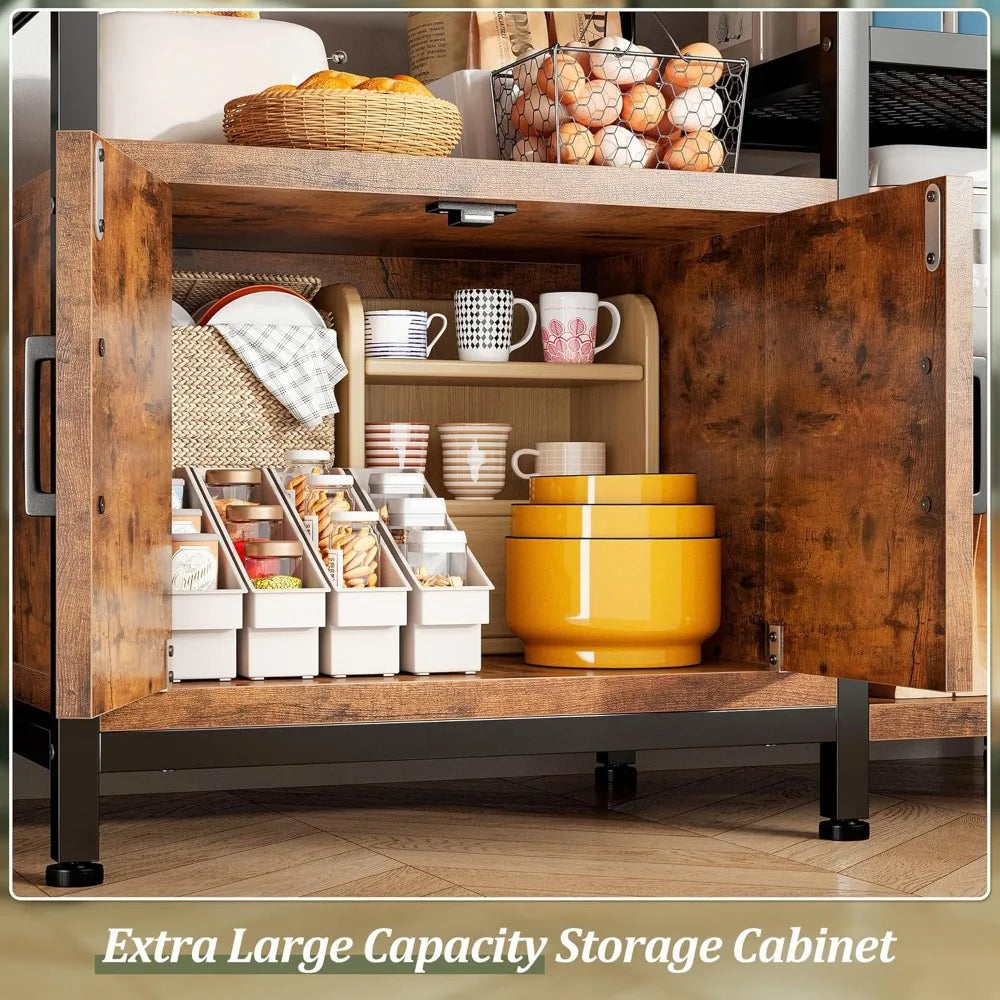 Bakers Rack with Power Outlet and Coffee Bar Storage Shelf
