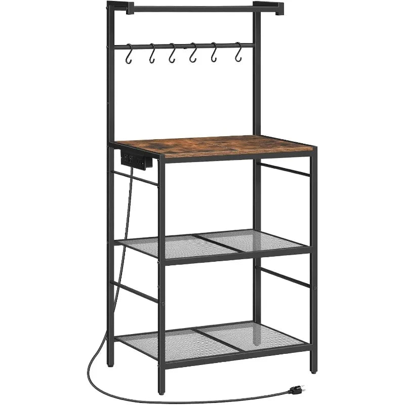 Bakers Rack with Charging Station and Microwave Stand