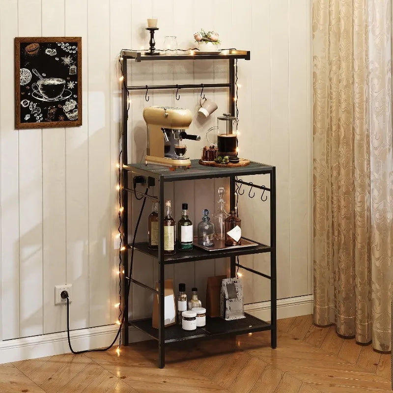 Bakers Rack with Charging Station and Microwave Stand