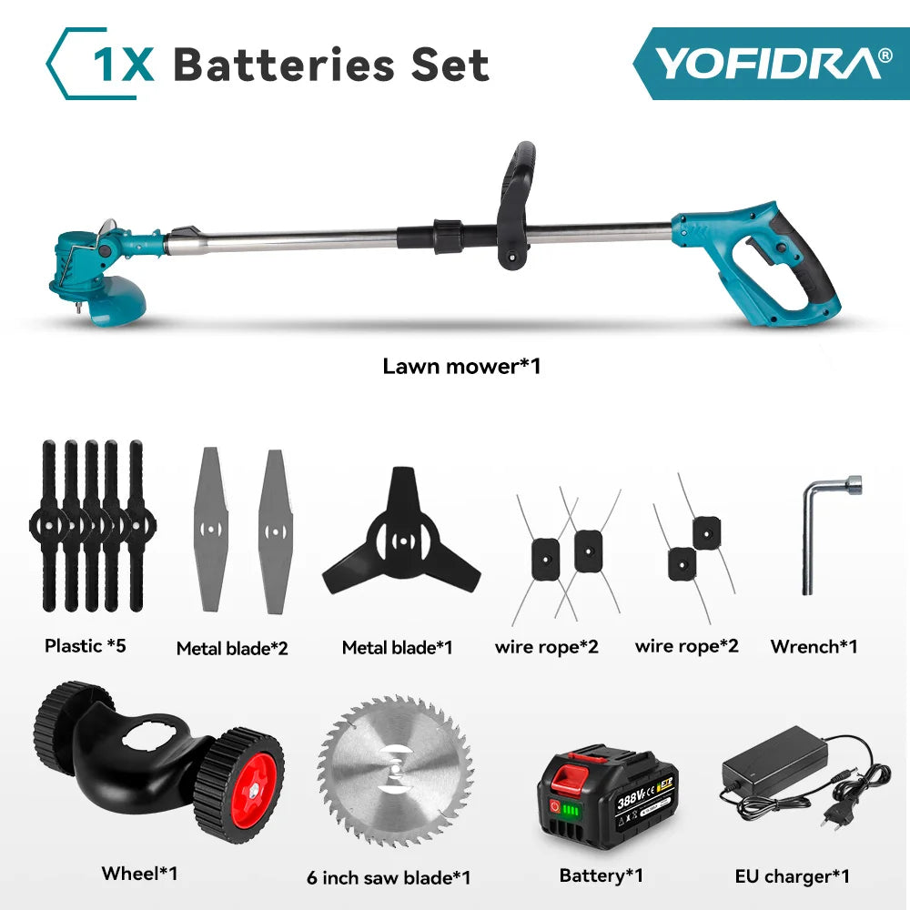 YOFIDRA 100-135cm Electric Lawn Mower Foldable Trimmer