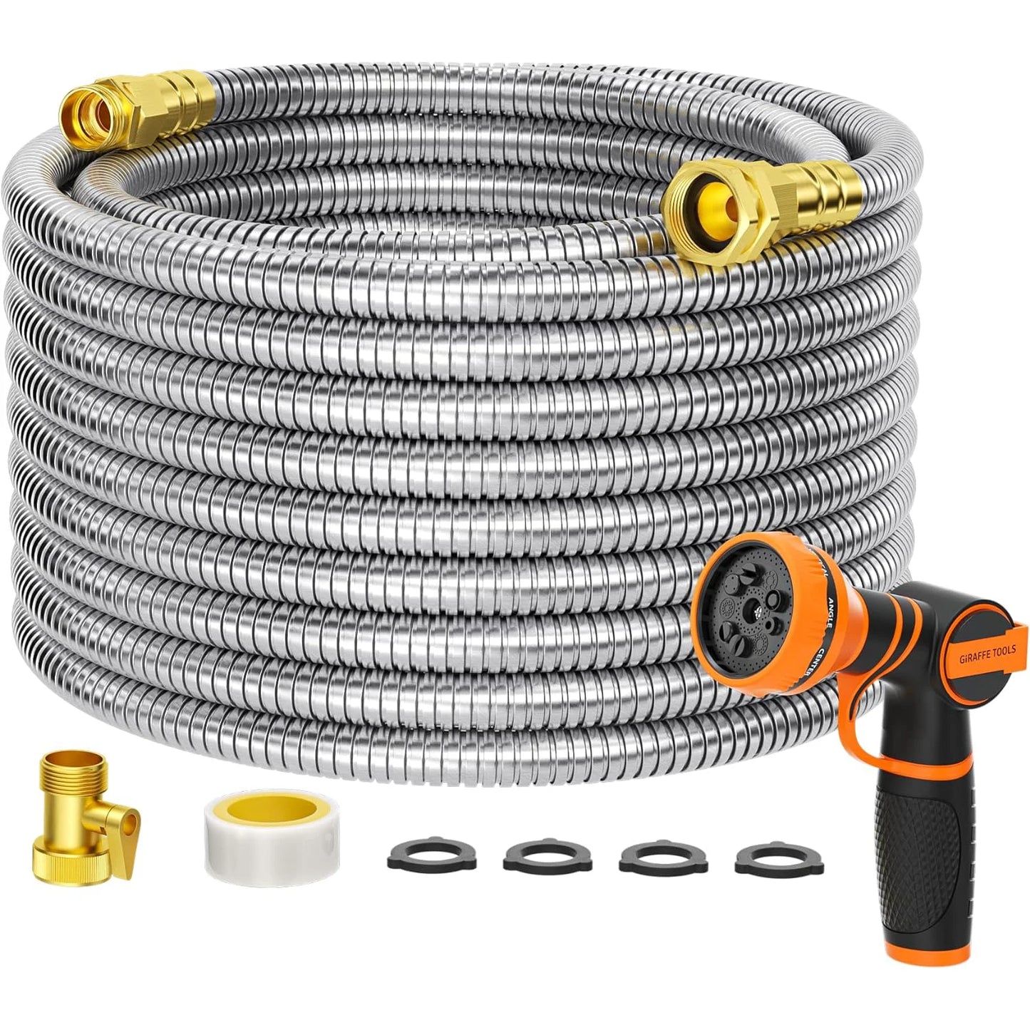 Giraffe Tools 5/8" Garden Hose, 304 Stainless Steel Metal Water Hose