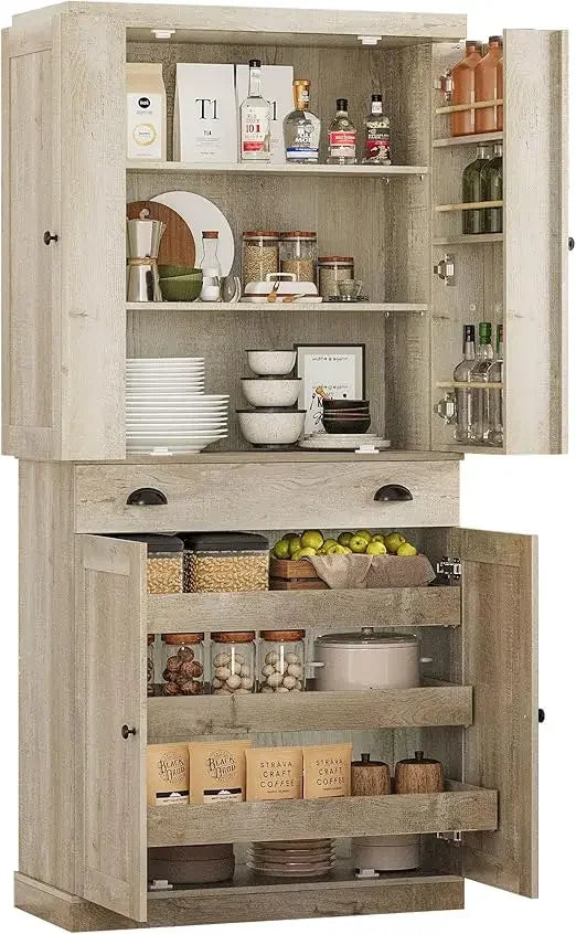 Kitchen Pantry Cabinet 72 Inch Height Freestanding Cupboard