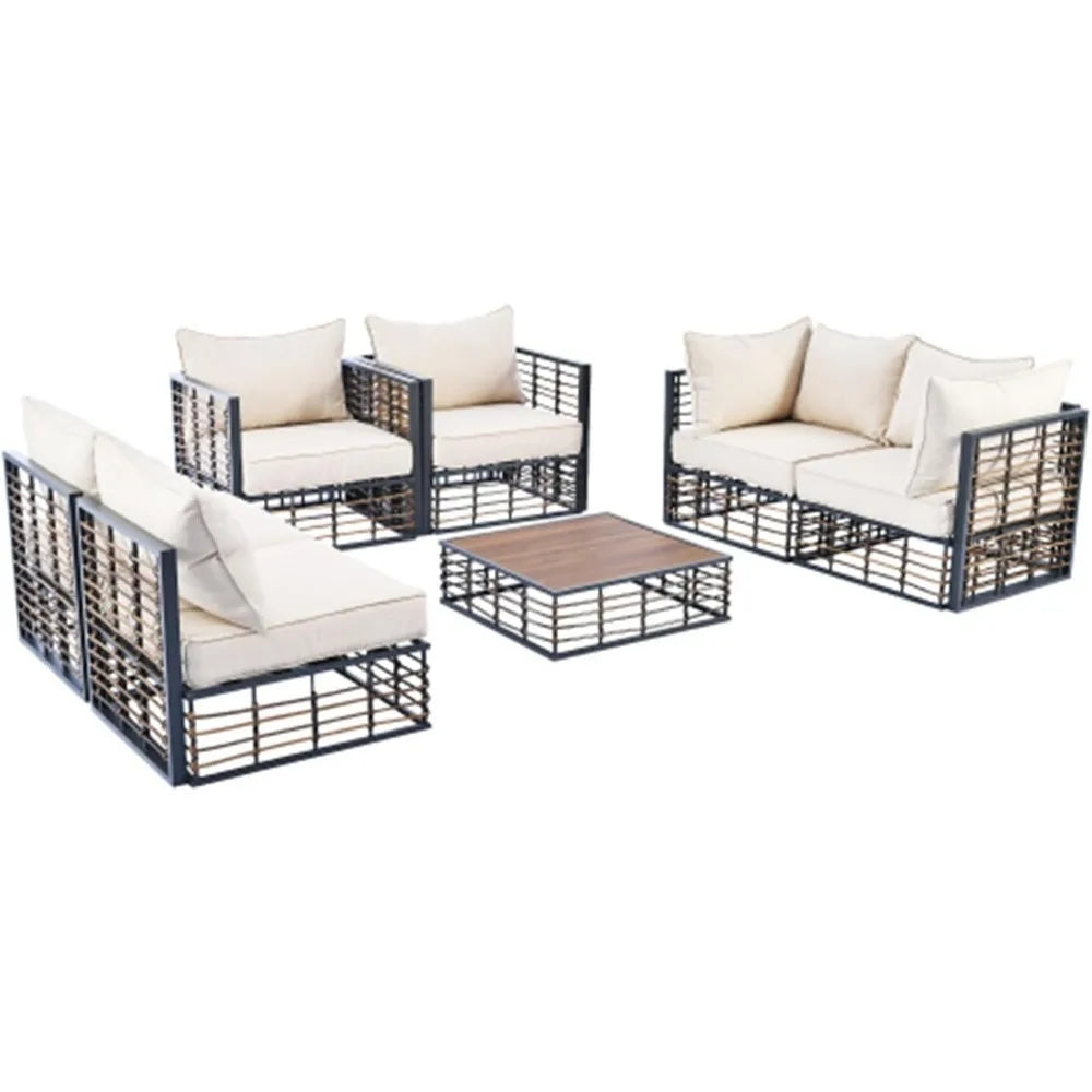 7-Piece Metal Outdoor Sets, All-Weather Conversational Furniture Set with Thick Cushions and Coffee Table
