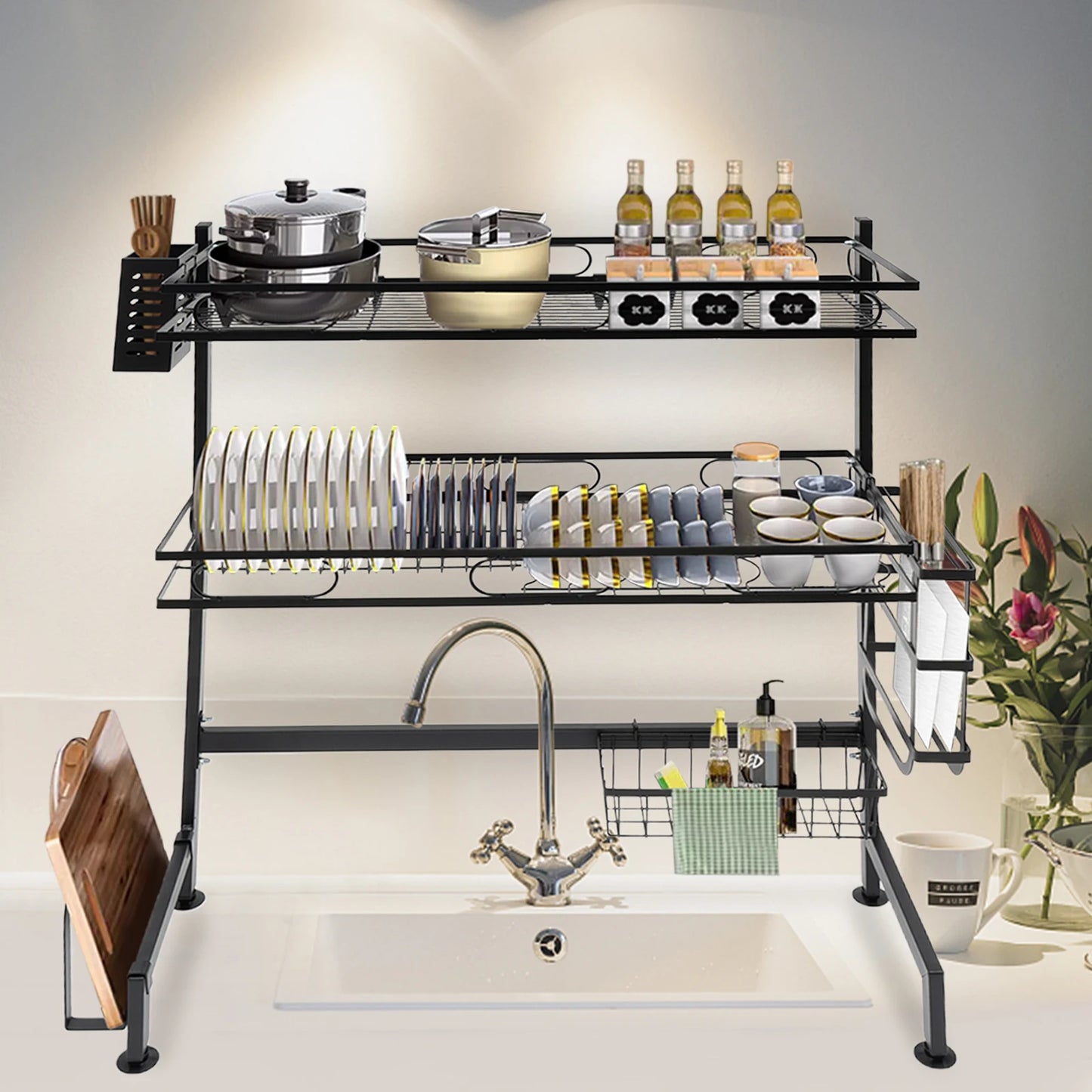 2-Tier Over Sink Dish Drying Rack Cutlery Drainer Kitchen Shelf
