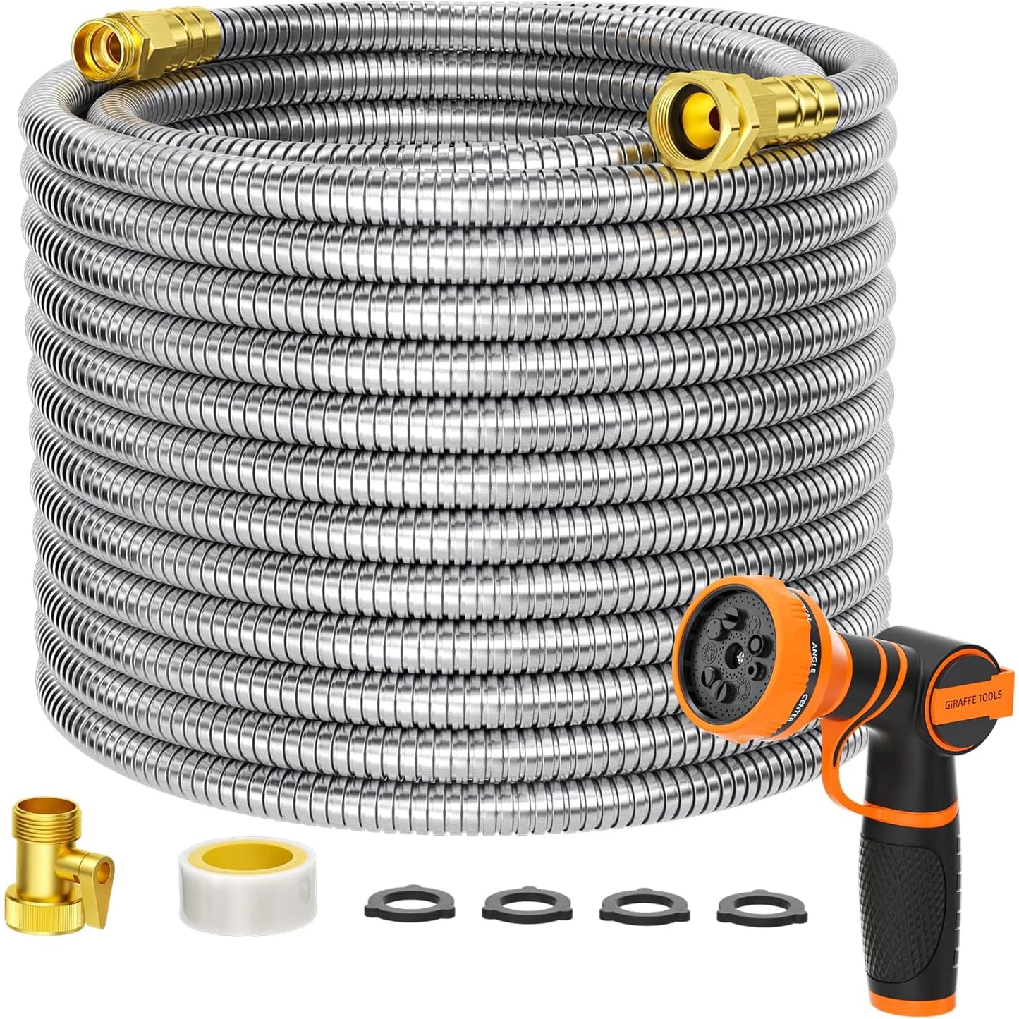 Giraffe Tools 5/8" Garden Hose, 304 Stainless Steel Metal Water Hose