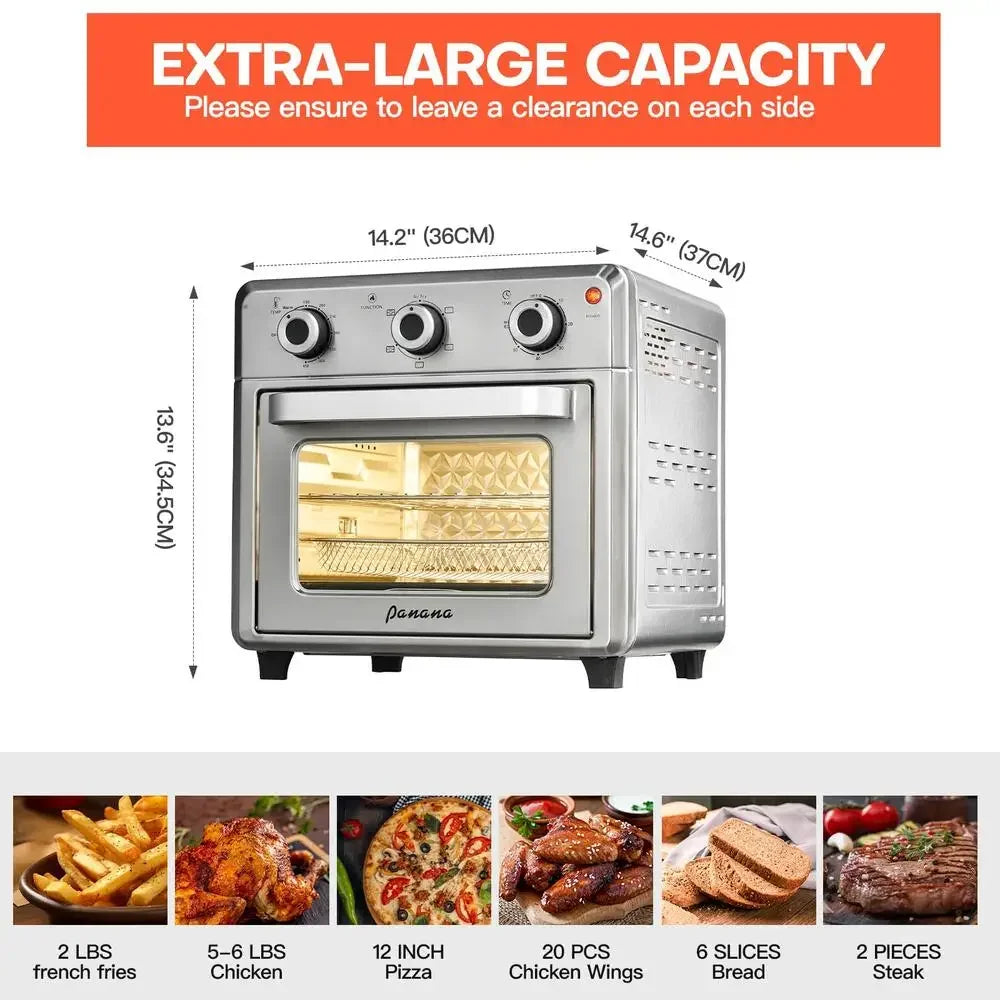 1400W 21QT Compact Air Fryer Toaster Oven 6-in-1 Multi-Function Cook Timer Auto-Off Stainless Steel Kitchen Appliance