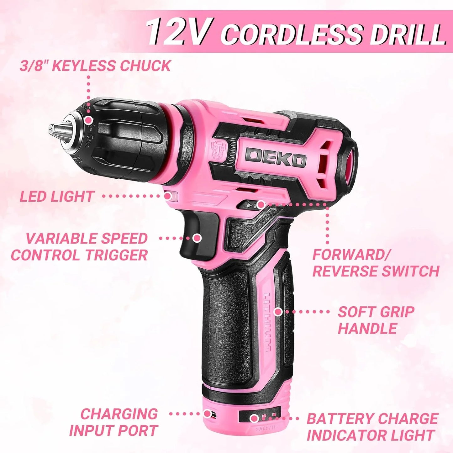 DEKO Home Mechanic Toolbox with 12V Power Cordless Drill