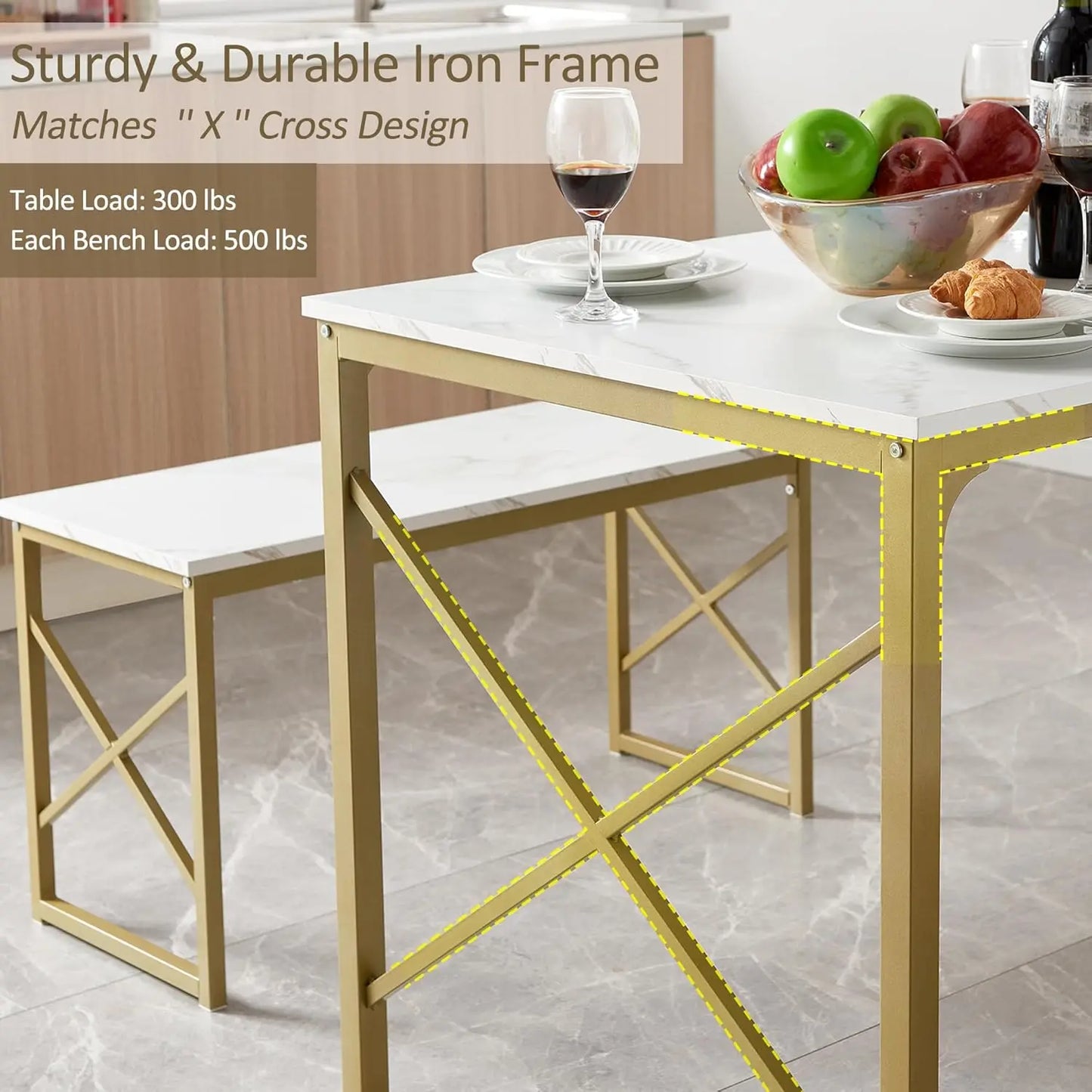Kitchen Table with 2 Benches for 4