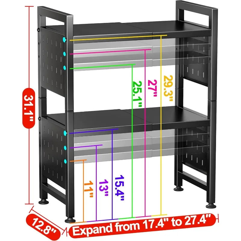 Adjustable Microwave Stand Heavy Duty 3-Tier Rack Shelf