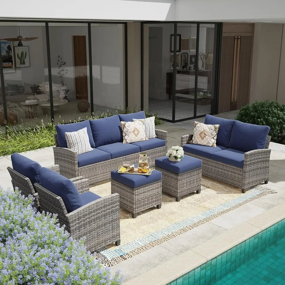 9 PCS Patio Furniture Set, Outdoor Wicker Conversation Sectional Sofa