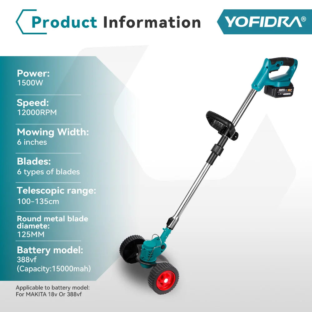 YOFIDRA 100-135cm Electric Lawn Mower Foldable Trimmer