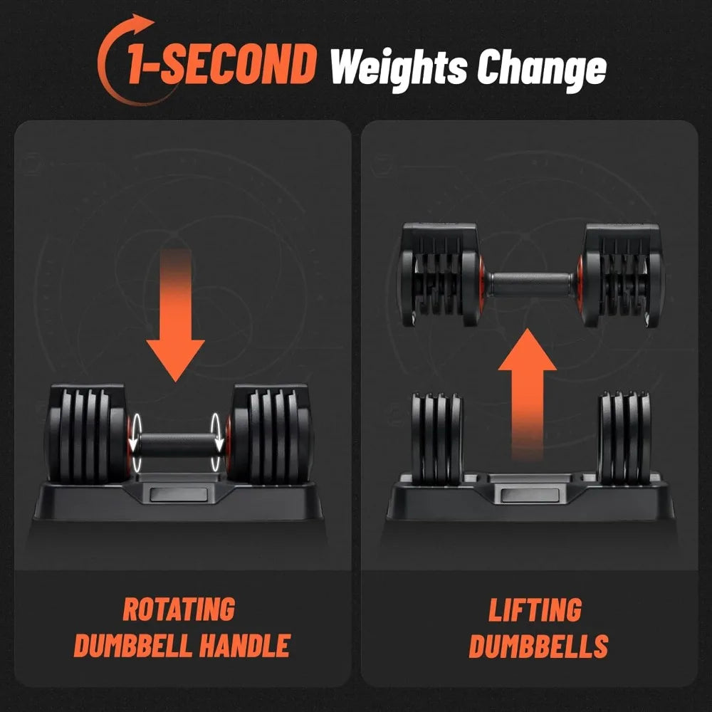 25/55 Lbs Pair Adjustable Dumbbell Set for Home Workouts