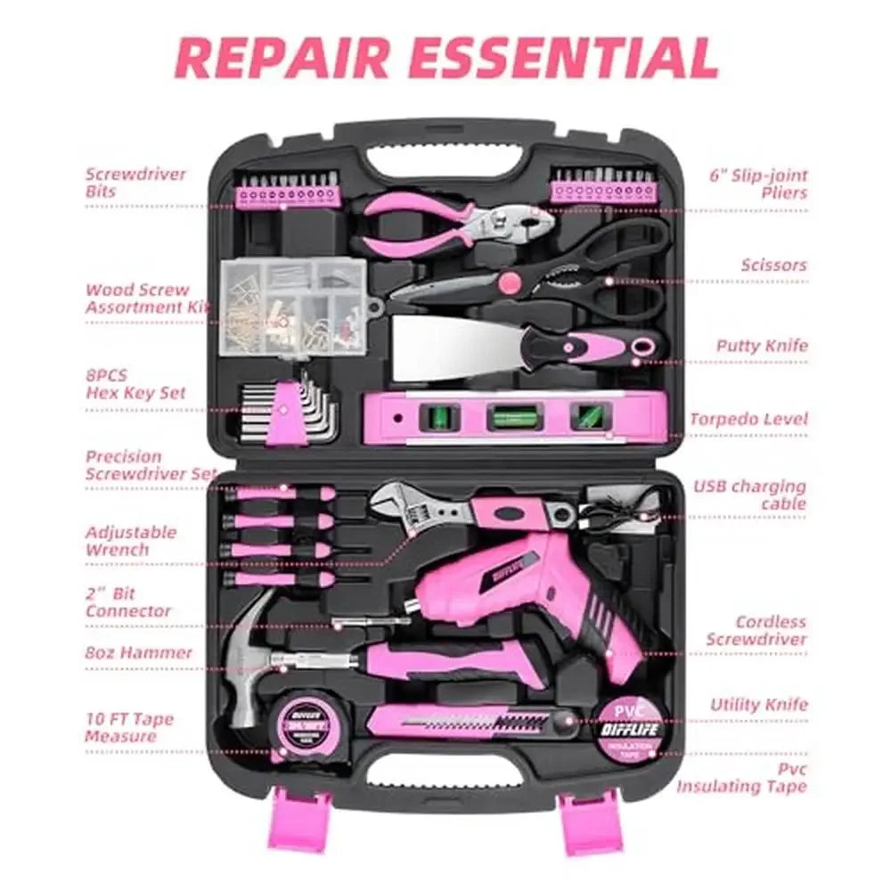 136 Piece Pink Cordless Screwdrivers set