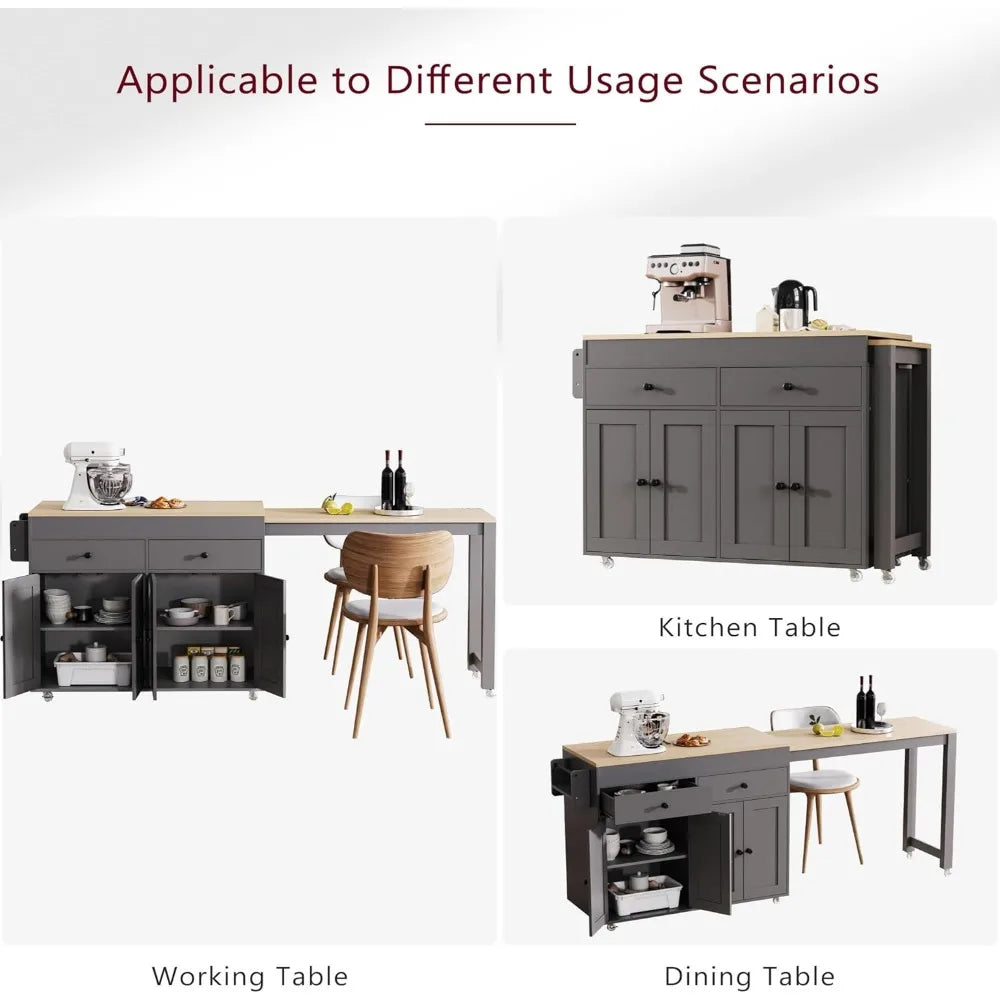 74.5-inch Kitchen Island with Extendable Dining Table