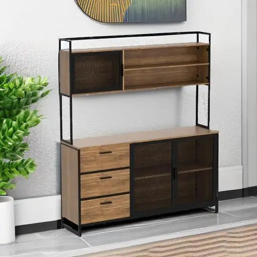 Modern Wood Sideboard Buffet Storage Cabinet with Hutch