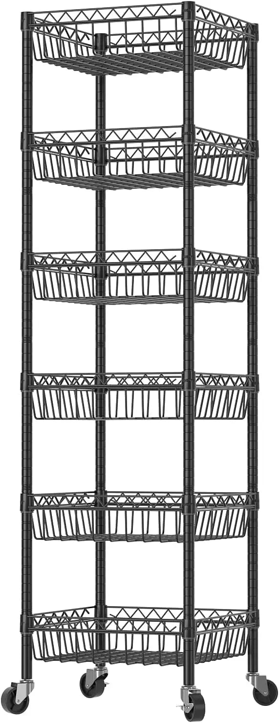 6 Tier Storage Shelves Baskets Wire Shelving Metal Pantry Shelf Units Garage Kitchen Rack Adjustable