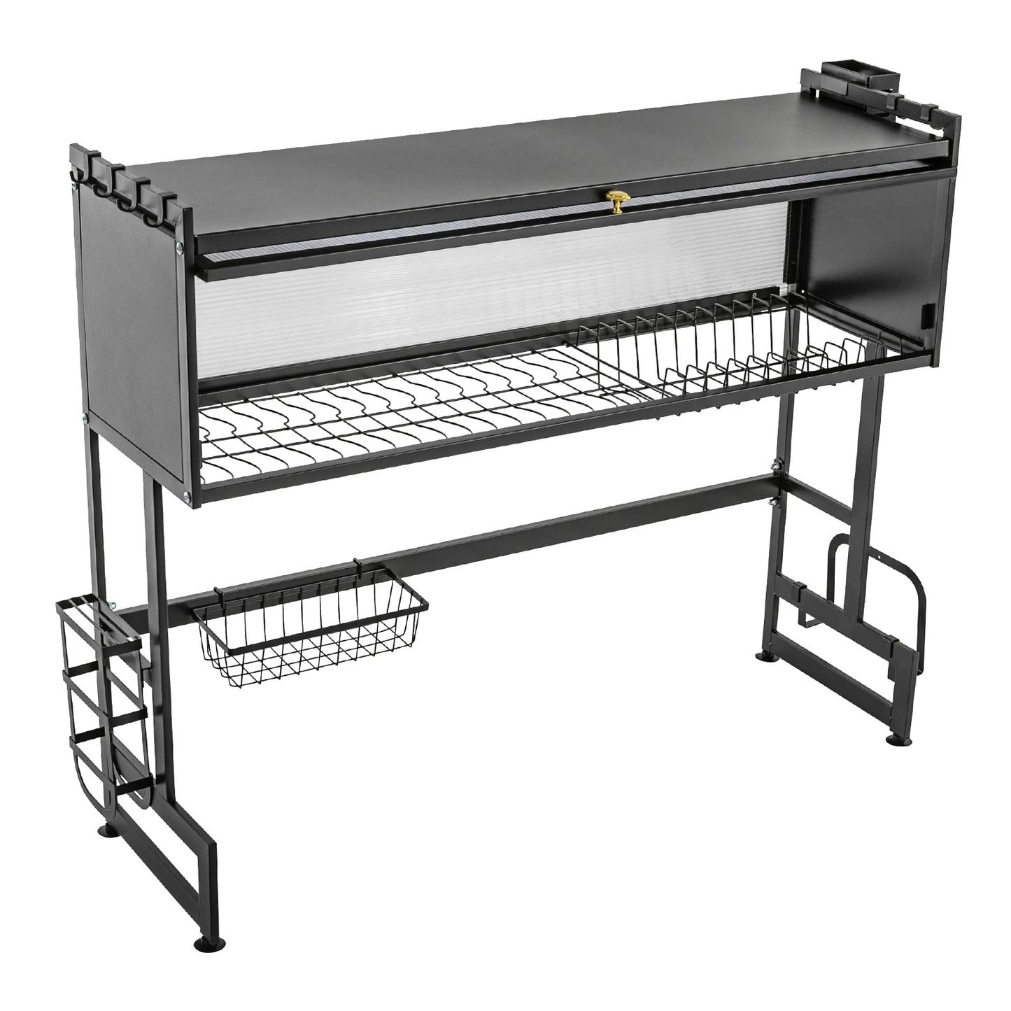 2-Tiers Dish Drying Rack Carbon Steel Cutlery Drainer 95x30x80cm