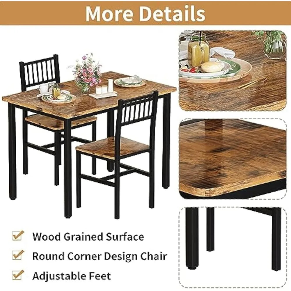 3 Piece Dining Table Set, Small Industrial Kitchen Table and 2 Chairs