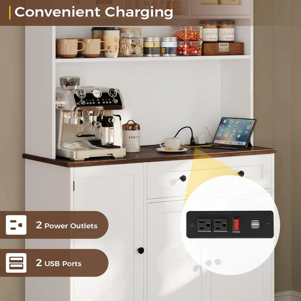 Kitchen Pantry Storage Cabinet with Power Outlet 71.6"