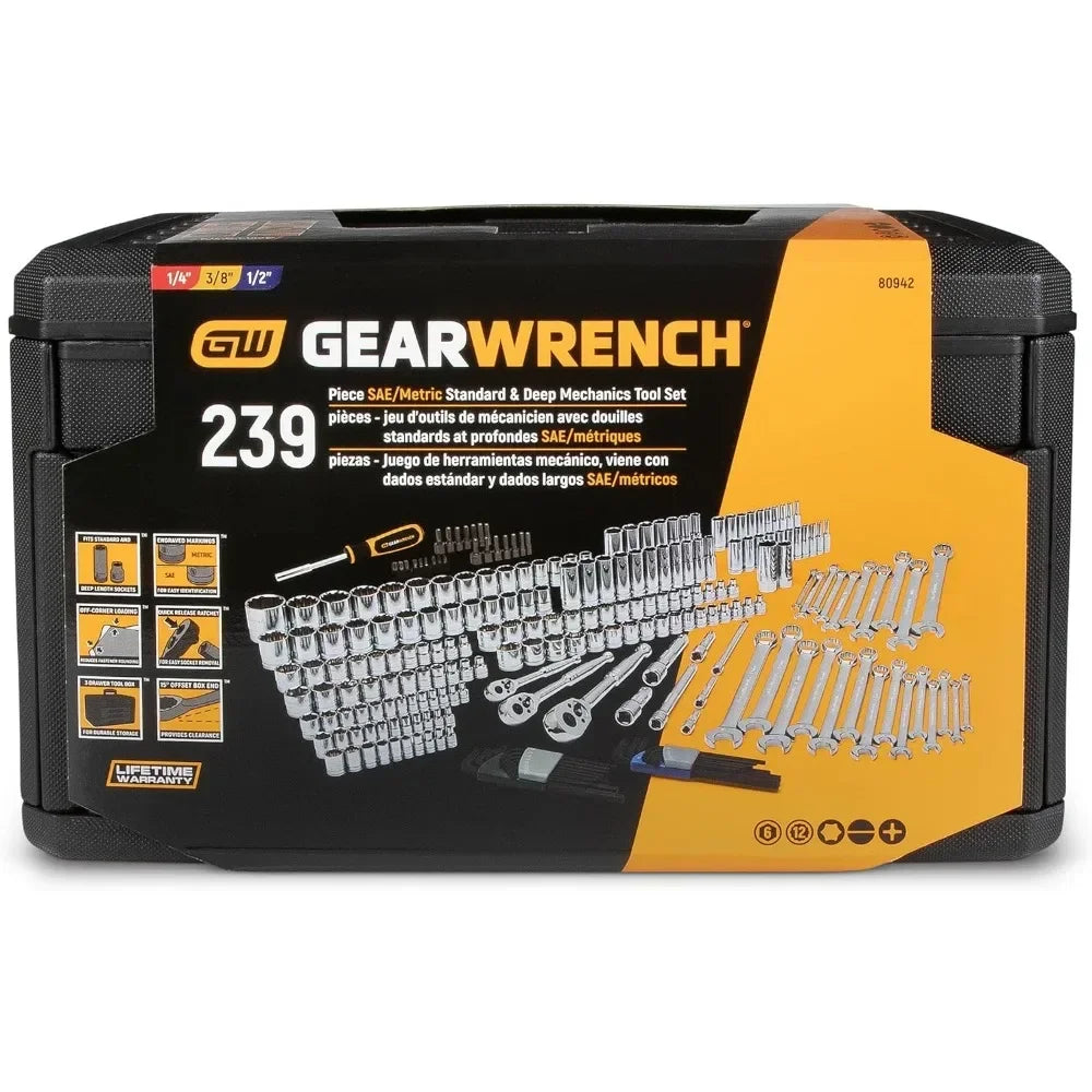 80966 243 Pc. 6 Pt. Mechanics Tool Set In 3 Drawer Storage Box