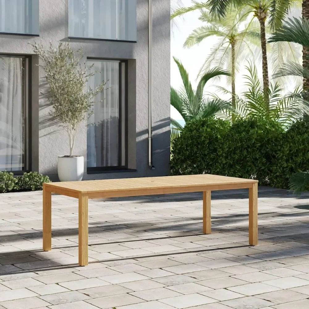 9-Piece Outdoor Rectangular Dining Table Set ,| Dark Teak Finish