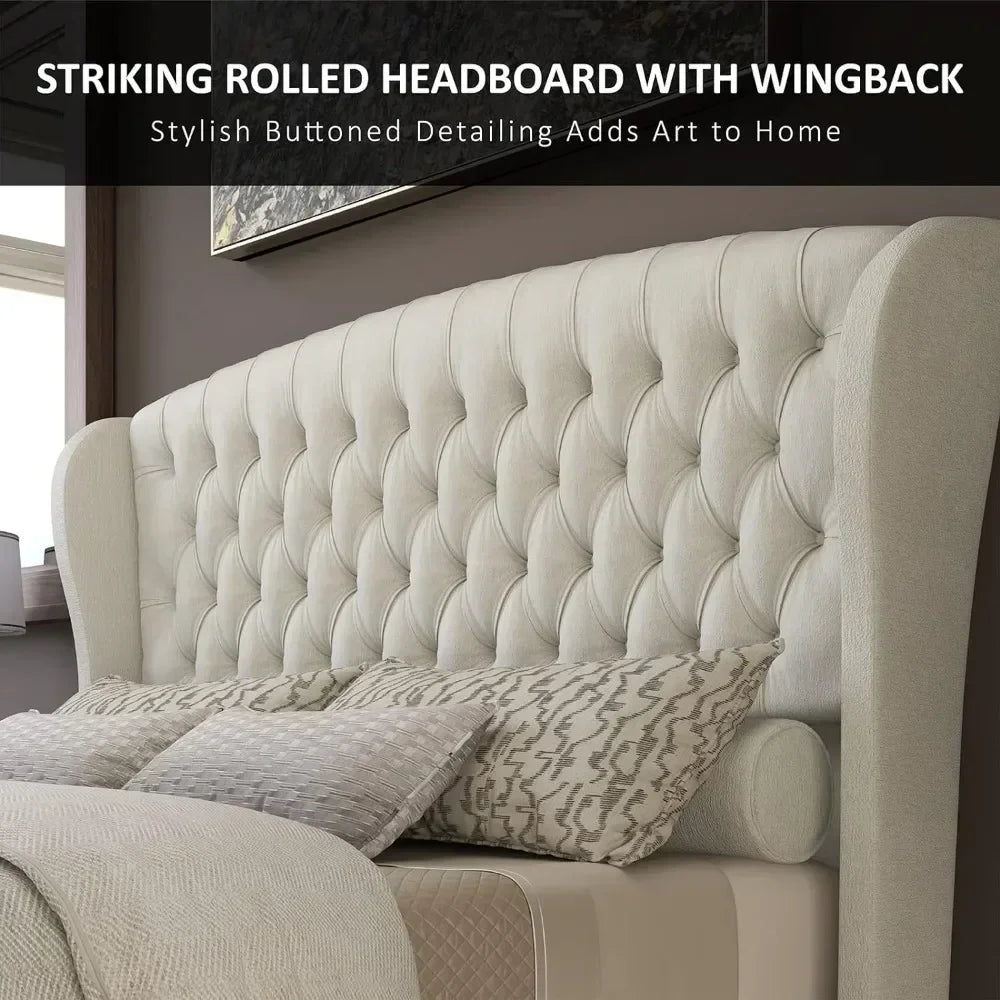 King Size Bed Frame, Chenille Upholstered Sleigh Beds